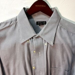 Harold Powell White/Blue Houndstooth Long Sleeve Shirt - XL